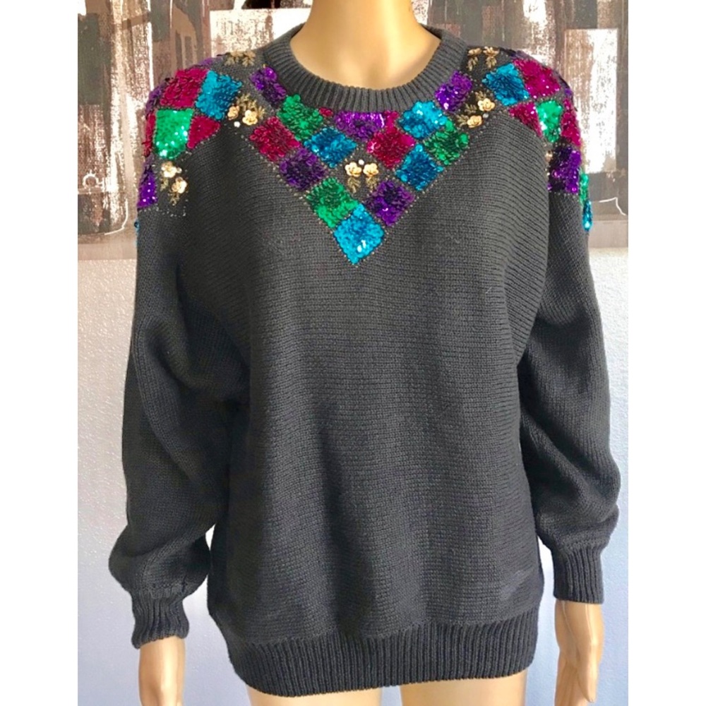 VINTAGE Women’s sequins pullover sweater size M